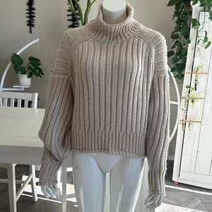 H & M, chunky large cable knit, boho balloon sleeve, cottage core size Lg